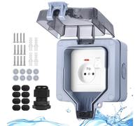 Upgrade Profond Prise extérieure étanche IP66, Prise etanche saillie avec interrupteur lampe, Prise de jardin courant électrique extérieure verrouillable, murale coffret boitier individuelle-gris