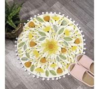 Uphome Tapis de bain rond d'automne de 61 cm avec pompons à franges à motif floral - Tapis de salle de bain, tapis doux et antidérapant pour salle de bain, douche, salle d'eau, chambre d'enfant,