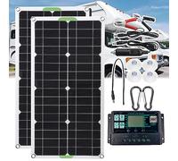 UPIKIT Panneau Solaire Monocristallin Portable 250 W 500 W avec Contrôleur 10 A/20 A/30 A, Double USB, Peut être Utilisé pour Le Chargement De Batterie 12 V/24 V,500W-30Acontroller