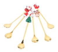 UPKOCH 6 Pièces Cuillères à Dessert de Noël, Métal et Résine Dorés | Manche Long, Forme Ronde, Prise Confortable, Usage Mélange et Service, Coffret Rouge Décoratif