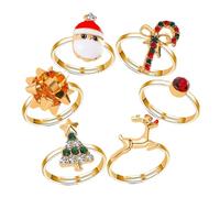 UPKOCH Lot de 6 Bagues de Noël Réglables en Métal, Petites Bagues Mignonnes pour Garçon et Filles Motifs Sapin et Renne, Bijoux de Fête pour Accessoires Noël et Présents Festifs