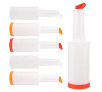 UPKOCH Lot de 6 pichets à jus en plastique avec couvercle 9,5 x 9,5 x 13 pouces Bouteilles à bec verseur pour boissons, accessoires de bar, jus de fruits, bouteilles de sirop