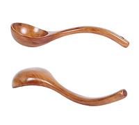 UPTALY Lot de 2 cuillères à soupe incurvées en bois (26 cm x 7,5 cm), louche en bois 100% naturel, cuillères à soupe japonaises épaisses avec poignée courbée, louche à sauce faite à la main