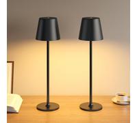 UPXNBOR Lampe de Chevet Sans Fil pour Chambre lot de 2, Veilleuse Enfant & Adulte, 3 Niveaux de Luminosité Réglables, Corps Métallique Complet, Double Batterie, Rechargeable USB, Noir