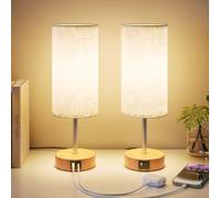 UPXNBOR Lampes de Chevet Tactiles Lot de 2 avec Ports de Charge USB-A et USB-C, Lampe de Bureau, Variateur 3 Niveaux, Abat-Jour en Tissu de Lin, avec Câble de 1,5 m (Ampoule E27 Incluse)