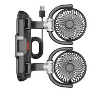 Uqezagpa Ventilateur de voiture à double tête avec rotation complète et support de téléphone intégré pour tableau de bord ou usage domestique alimenté par USB