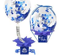 UQM Tirelire d'anniversaire améliorée pour tirer de l'argent liquide, boîte à ballons amusante, cadeau d'anniversaire pour femme, homme, meilleur ami, petite amie, épouse, sœur (bleu)