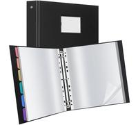 Uquelic Classeur A4 Anneaux avec 100 Pochette Plastique et 6 Feuillets Intercalaires Colorées, Classeur en Carton pour Documents, Certificats, Reçus, Noir