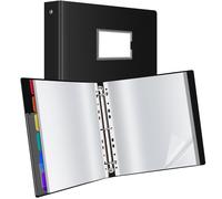 Uquelic Classeur A4 Anneaux avec 50 Pochette Plastique et 6 Pages Intercalaires Colorées, Classeur à Pochettes en Plastique pour Documents, Certificats, Reçus, Noir