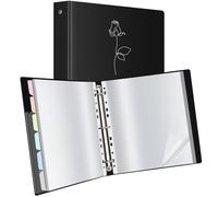 Uquelic Classeur A4 Anneaux avec 80 Pochette Plastique et 6 Pages Intercalaires Couleur Macaron, Classeur à Pochettes en Plastique pour Documents, Certificats, Reçus, Motif de Roses Argentées