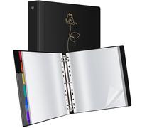 Uquelic Classeur de présentation à anneaux A4 avec 50 pochettes perforées et 6 pages intercalaires, pochettes en plastique pour documents, certificats, reçus, imprimé rose doré