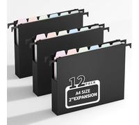 Uquelic Lot de 12 Dossiers Suspendus A4 avec Onglets et Couleur Macaron Intercalaires, Extensible 5 cm, Dossier Suspendu Grande Capacité en Plastique pour Meuble Dossier Suspendu, Bureau, Maison
