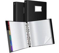 Uquelic Lot de 2 Classeur A4 Anneaux avec 50 Pochette Plastique et 6 Pages Intercalaires Colorées, Classeur à Pochettes en Plastique pour Documents, Certificats, Reçus, Noir