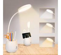 URAQT Lampe de Bureau de Porte-stylo, Tactile Lampe de Bureau à LED Dimmable avec 3 Modes D'éclairage & 24 LED, Protection des Yeux Lampe de Chevet Enfant Sans Fil USB Recharge pour Apprendre & Lire
