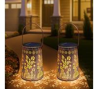 URAQT Lanterne Solaire Exterieur, 2 Décorative Lampe Solaire Exterieur Suspendue Rétro En Métal IP65 étanche Lampion Pour Terrasse, Patio Ou Balcon De Jardin Pelouse, Camping Motif Floral Colibri