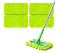 URAQT Lingettes Reutilisable pour Swiffer Sweeper, 4PCS Housse pour Balai Chenille, Serpillière Humide Et Sèche en Microfibre, Tampon Balai Serpillère, Chiffon Lavable Recharge Mop Pads (Vert)