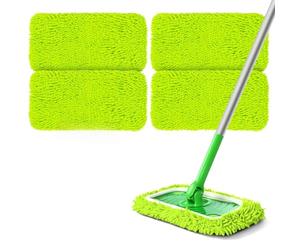 URAQT Lingettes Reutilisable pour Swiffer Sweeper, 4PCS Housse pour Balai Chenille, Serpillière Humide Et Sèche en Microfibre, Tampon Balai Serpillère, Chiffon Lavable Recharge Mop Pads (Vert)