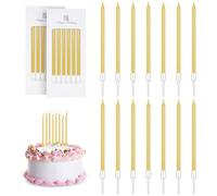 URAQT Métallique Bougie, 12PCS Longue Bougie anniversaire, Or | Bougies d'anniversaire avec Support, Bougies de Gâteau pour la décoration de fête de Gâteau de Mariage d'anniversaire