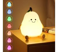 URAQT Veilleuse Mignonne Poire, Veilleuse LED Tactile en Silicone Souple pour Enfants, Lampe de Chevet Rechargeable par USB à Intensité Variable, Mini Lampe de Table 7 Couleurs pour Garçons et Filles
