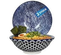 Urban Lifestyle bol ramen 2 pièces Ø 20,5 cm grand bol porcelaine style japonais empilable 1000 ml bol soupe bol nouilles pour ramen pho salade muesli SEIGAIHA