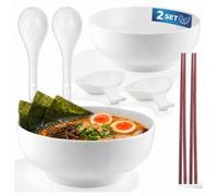 Urban Lifestyle Set Bols Ramen pour 2 Personnes Bols Ramen Ø 20,5 cm 1,7 L en Porcelaine New Bone China, Set Bols à Soupe avec Cuillères, Baguettes Japonaises et Coupelles Sauce Bol Nouilles Blanc