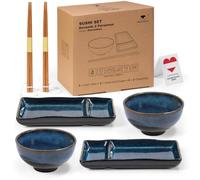 Urban Lifestyle Set Sushi pour 2 Personnes MISAKI Service Vaisselle en Grès avec Assiettes Sushi, Baguettes Japonaises en Bambou, Service de Table Style Vaisselle Japonaise Gris Bleu (Bleu Marine)