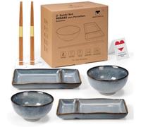 Urban Lifestyle Set Sushi pour 2 Personnes MISAKI Service Vaisselle en Grès avec Assiettes Sushi, Baguettes Japonaises en Bambou, Service de Table Style Vaisselle Japonaise Gris Bleu (Gris Bleu)