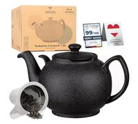 Urban Lifestyle Théière 1,6 L avec infuseur inox, théière céramique noire mate, filtre à thé extra fin, thé en vrac et sachets, versement sans goutte LIVERPOOL