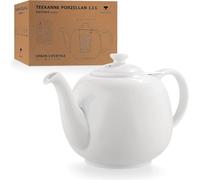 Urban Lifestyle Théière avec Filtre 1,1 Litre Théière en Fine Porcelaine de Haute Qualité avec Infuseur en Acier Inoxydable 800 ml Capacité Utile Anti Goutte Couvercle Stabilisé Blanche SWANSEA