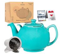 Urban Lifestyle Théière avec Infuseur 1,6 L Turquoise, Théière en Céramique avec Filtre à Thé Inox 304, Versement Sans Goutte pour Thé en Vrac et Sachets de Thé, Compatible Lave Vaisselle, Liverpool