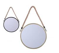 Urban Living Gold Home Miroir Metal Rond avec Corde DIAM 30CM 2 Couleurs Assorties Noir & Or