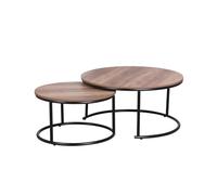 Urban Living "JOYA Set DE 2 Tables Basse en Bois ET Pieds Metal Noir D57XH35CM ET D77XH40CM