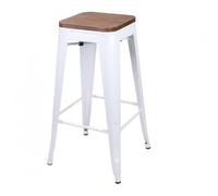 Urban Living "LIV Tabouret DE Bar en Metal Blanc Mate Assise en Bois 42,5X42,5X77CM
