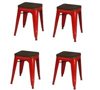 Urban living "LIV TABOURET en Metal Rouge Mate avec Assise en Bois 39X39XH46CM