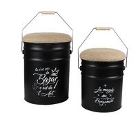 Urban living LOFT & METAL BIDON POUF AVEC ASSISE EN JUTE ET ANSE BOIS X2PCS H31CM ET H40CM