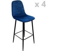 Urban Living - Lot de 4 Tabourets de bar en velours vintage Inoui - Bleu - Inoui Bleu G