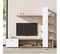 URBAN MEUBLE Ensemble de meuble TV mural de salon moderne effet chêne blanc 180x33,5x151,5cm