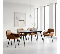 URBAN MEUBLE - Ensemble de salle à manger 5 personnes - Table extensible noire - 4 chaises en simili daim marron - Design vintage