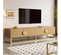 URBAN MEUBLE Meuble TV 180 cm avec veinure de bois - meuble de salle à manger moderne, 4 portes, poignées semi-circulaires