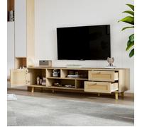 URBAN MEUBLE Meuble TV bois clair avec portes en rotin 160 cm