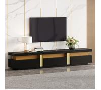 URBAN MEUBLE Meuble TV moderne noir doré effet marbre avec trois tiroirs 200x40x42cm