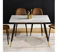 URBAN MEUBLE Table à Manger Marbre Imitation Blanc - Design Moderne, Pour Cuisine Salon avec Style Élégant, Blanc