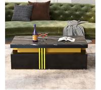 URBAN MEUBLE Table basse rectangulaire effet marbre noir brillant avec 2 tiroirs 100*50*40 cm