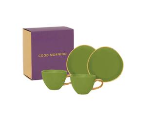 URBAN NATURE CULTURE Coffret cadeau Good Morning Cappuccino mug & soucoupe. lot de 2 Evergreen sprig