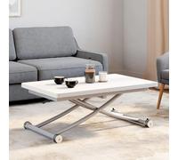 IDMarket Table basse URBANA 2 en 1 relevable, table à manger rectangulaire 100 cm blanc pied chrome