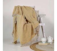 Urbane Hide | Plaid doux tissé jaune moutarde | Plaids décoratifs | Jeté de canapé pour toutes les saisons | 125 x 150 cm | avec franges | 100 % coton | Jaune