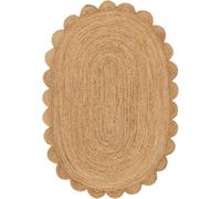 UrbanWeavers Tapis indien tressé à la main en jute naturelle tissée à la main, motif festonné, tapis bohème pour salle à manger, cuisine, couloir, chambre d'enfant (ovale, 60 x 90 cm)