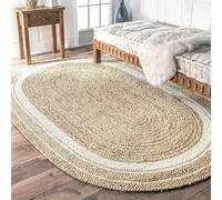 UrbanWeavers Tapis indien tressé à la main en jute naturelle tissée à la main, respectueux de l'environnement, pour chambre à coucher, salon, ferme, décoration de chambre d'enfant, ovale, 240 x 300 cm