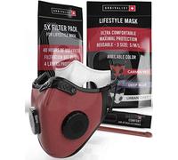 URBIVALIST Masque Tissu Avec Valve de Respiration et Filtre - Réutilisable - Lavable - Anti-Pollution - Avec Filtres - Homme/Femme - Pack Essentiel - Rouge - Taille L
