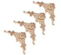 URFEDA 4 Pièces Applique de Moulures en Bois Sculpté Coin Rose Sculptée 3D Moulure Decorative Bois Sculpté Coin Sculpté Moulure pour Porte Fenêtre, Miroir, Armoire, Décoration Maison 15 * 15cm